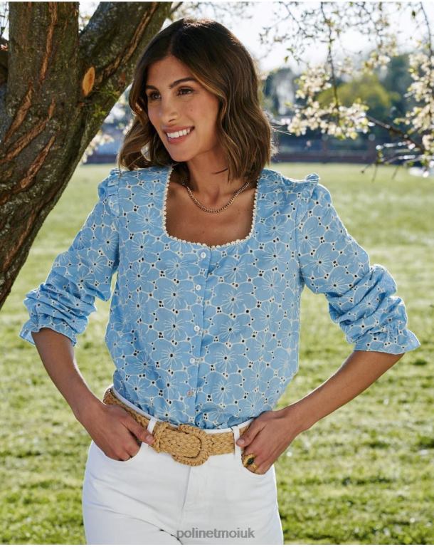Clothing Polin et moi Anat Embroidered Blouse Celestial J4DB6148