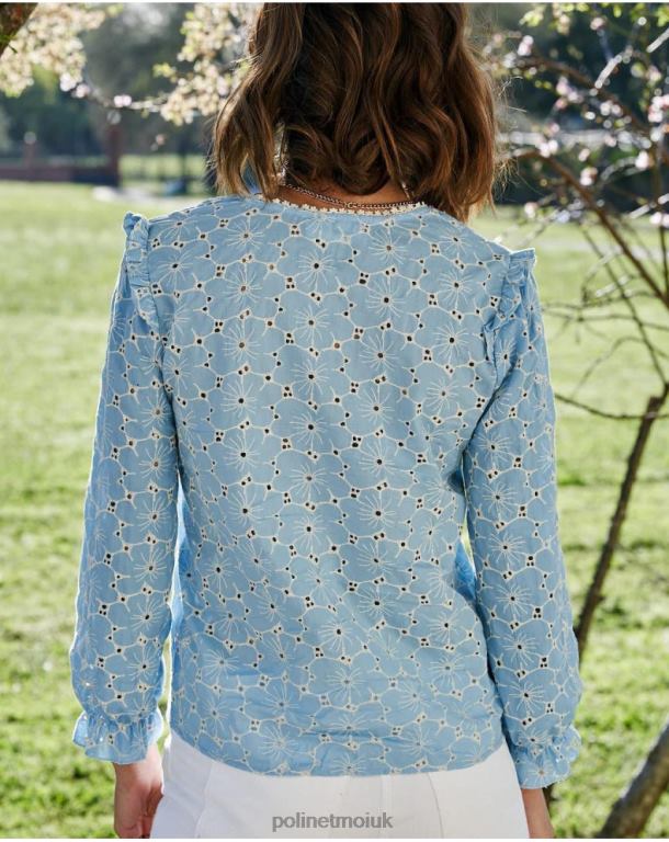 Clothing Polin et moi Anat Embroidered Blouse Celestial J4DB6148