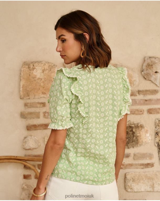 Clothing Polin et moi Candida Embroidered Blouse APPLE GREEN/ MINT J4DB6154