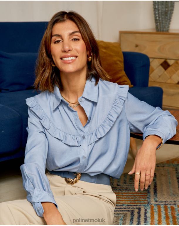 Clothing Polin et moi Rosana Ruffle shirt DENIM J4DB6236