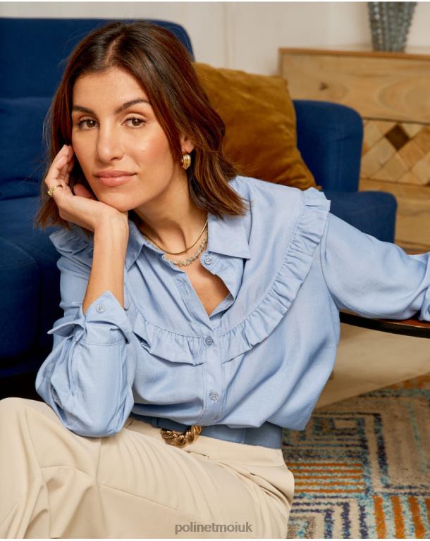 Clothing Polin et moi Rosana Ruffle shirt DENIM J4DB6236