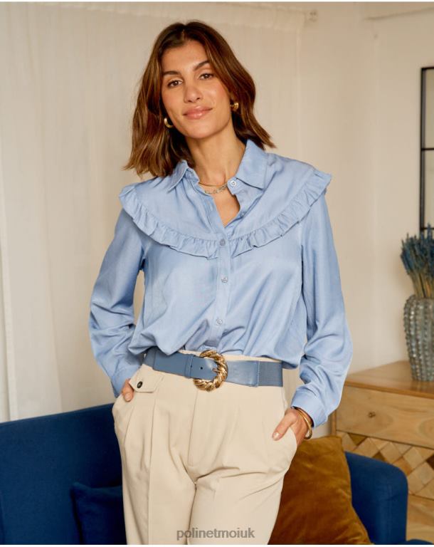 Clothing Polin et moi Rosana Ruffle shirt DENIM J4DB6236