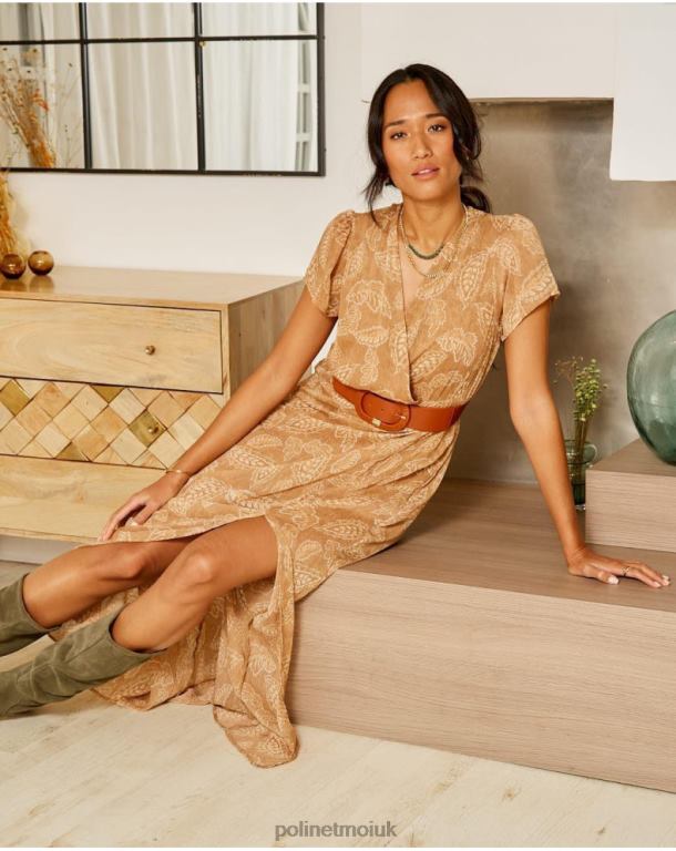 Clothing Polin et moi Bambina Leaves Dress camel J4DB6137