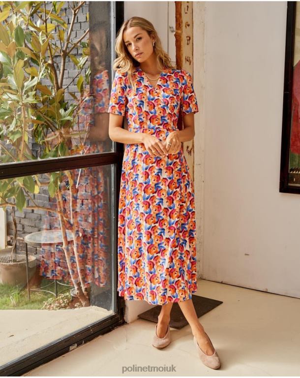 Clothing Polin et moi Midi dress Flowers Hannah ORANGE J4DB695
