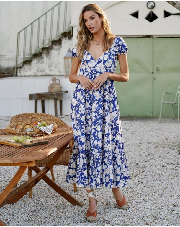Clothing Polin et moi Nikka Flowers dress Klein Blue J4DB6102