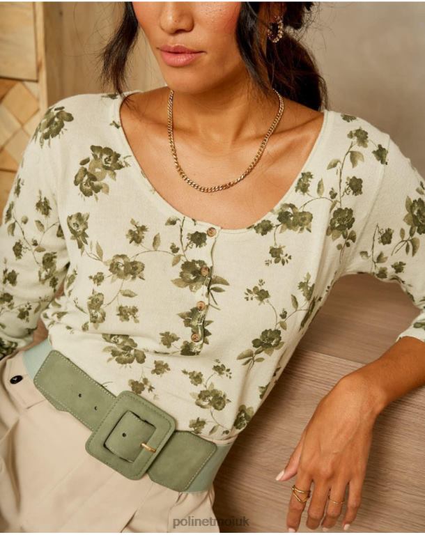 Clothing Polin et moi Sweater Flowers Etna Kaki J4DB6349