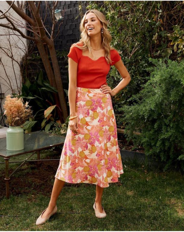 Clothing Polin et moi Midi skirt Flowers Dane Salmon J4DB6319