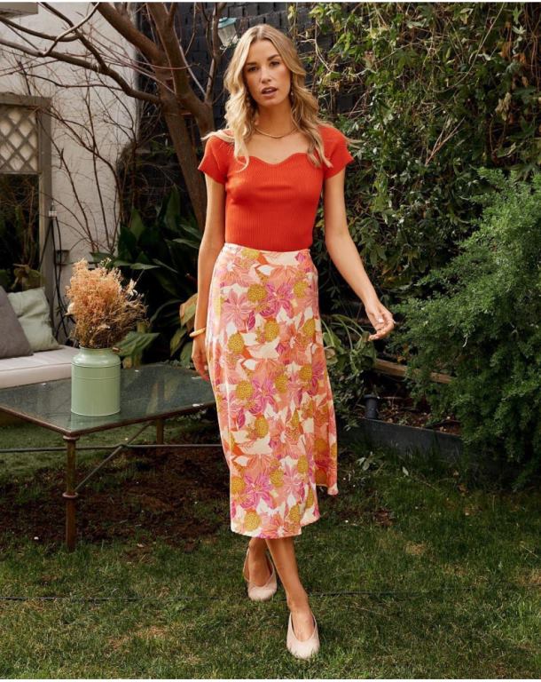 Clothing Polin et moi Midi skirt Flowers Dane Salmon J4DB6319