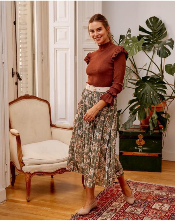 Clothing Polin et moi Pleated skirt Dunia Kaki J4DB6299