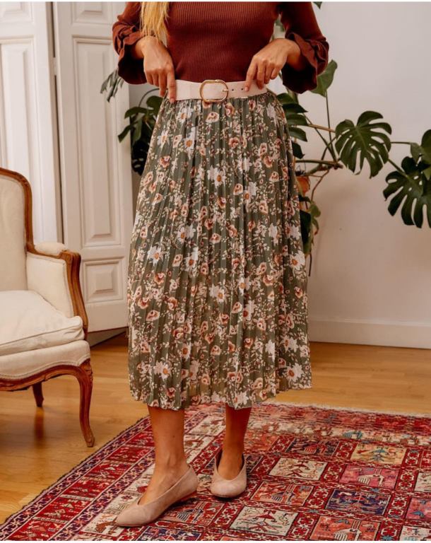 Clothing Polin et moi Pleated skirt Dunia Kaki J4DB6299