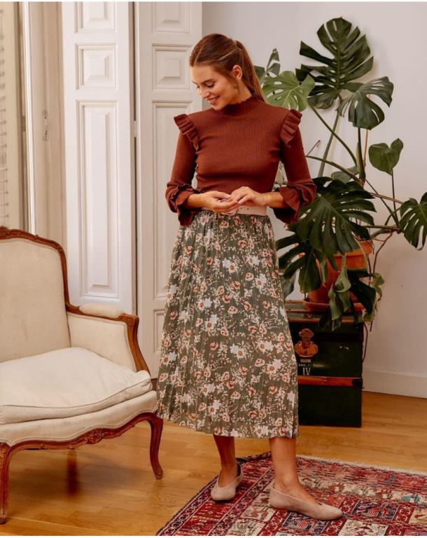 Clothing Polin et moi Pleated skirt Dunia Kaki J4DB6299