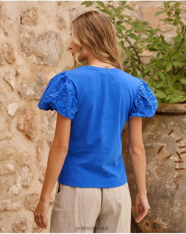 Clothing Polin et moi Embroidery Top Glory Klein Blue J4DB6265