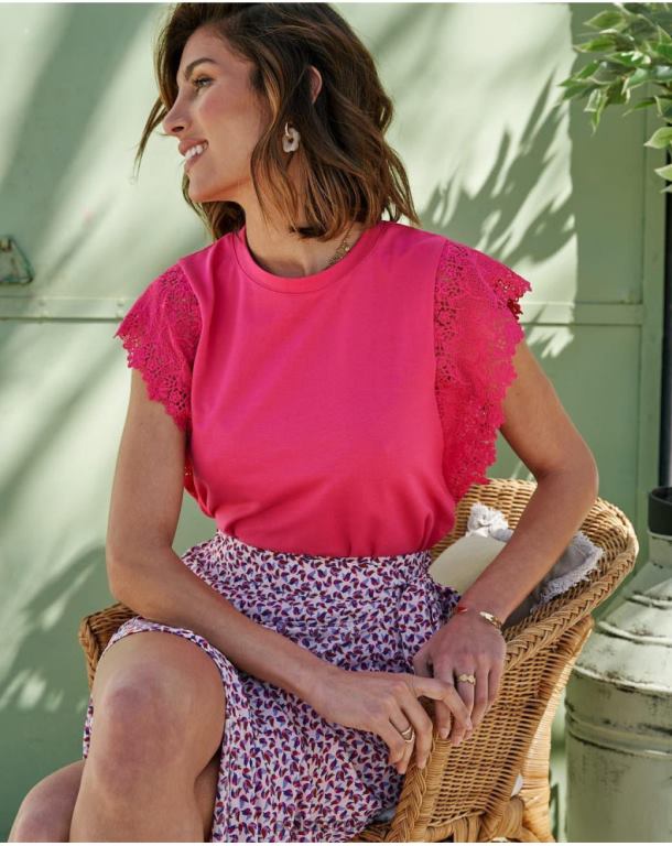 Clothing Polin et moi Top Ruffled Sissi Fuchsia J4DB6275