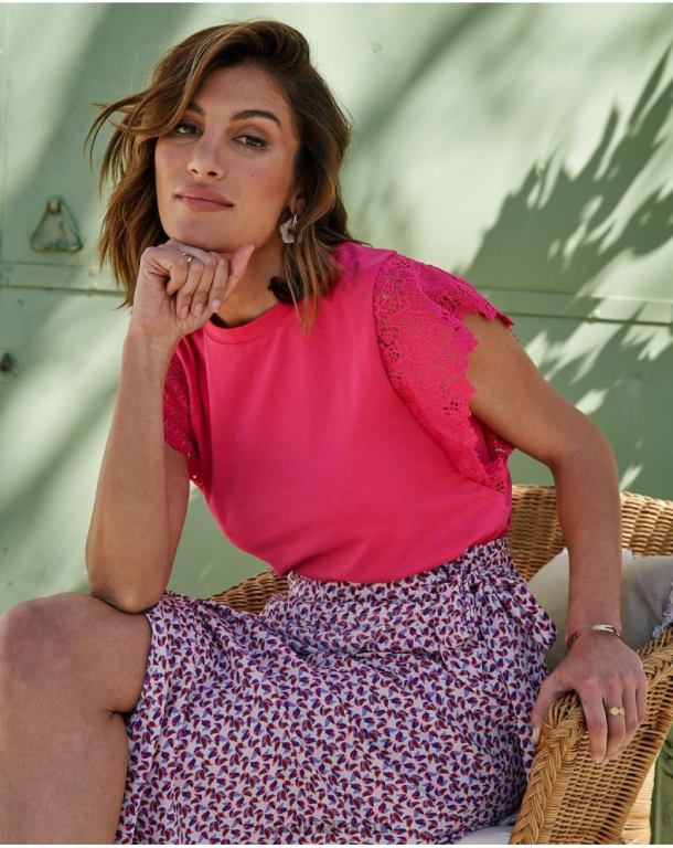 Clothing Polin et moi Top Ruffled Sissi Fuchsia J4DB6275